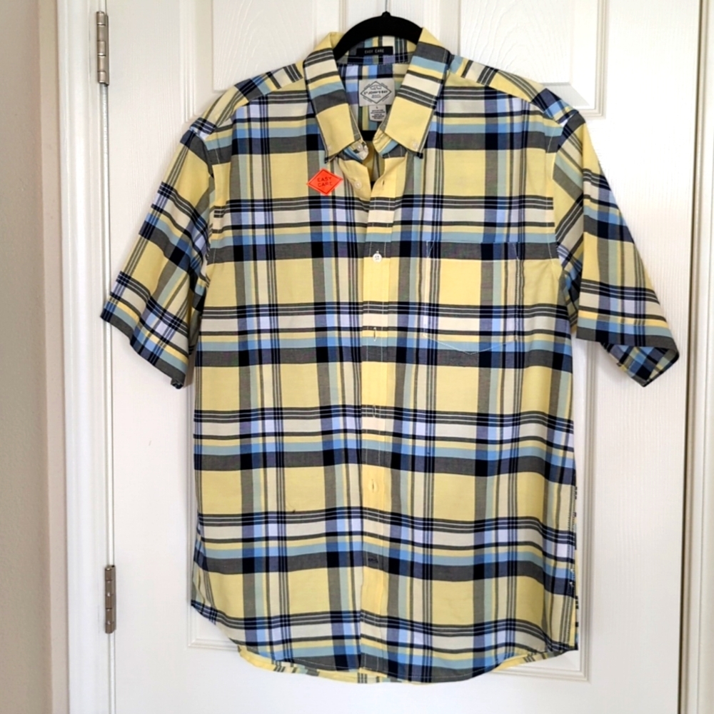 NWOT, St John's Bay, L, yellow and blue plaid button down